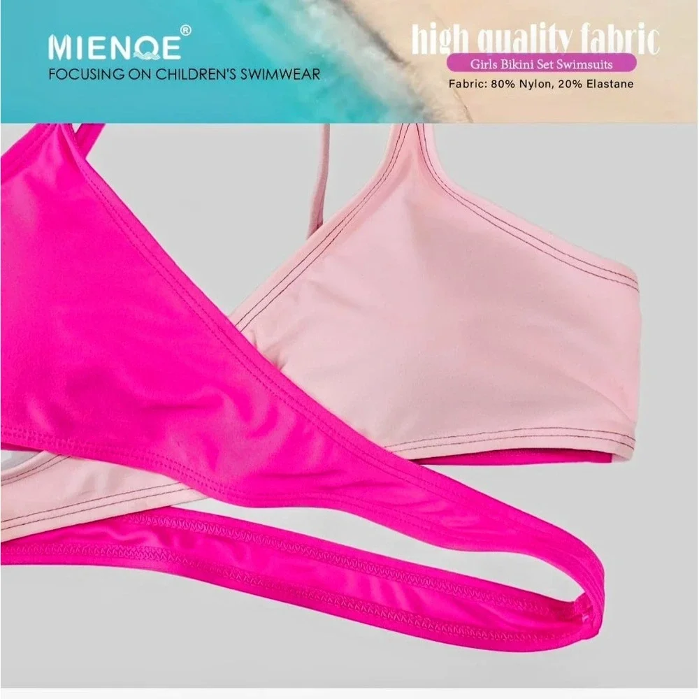 Mienqe Girls Pink Colorblock Bikini Set Two Piece Swimsuit Anti-Chlorine 0059